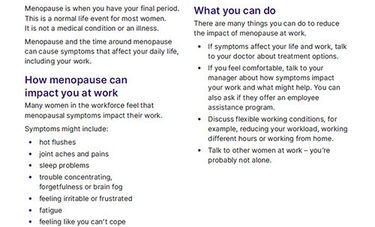 Menopause at work fact sheet