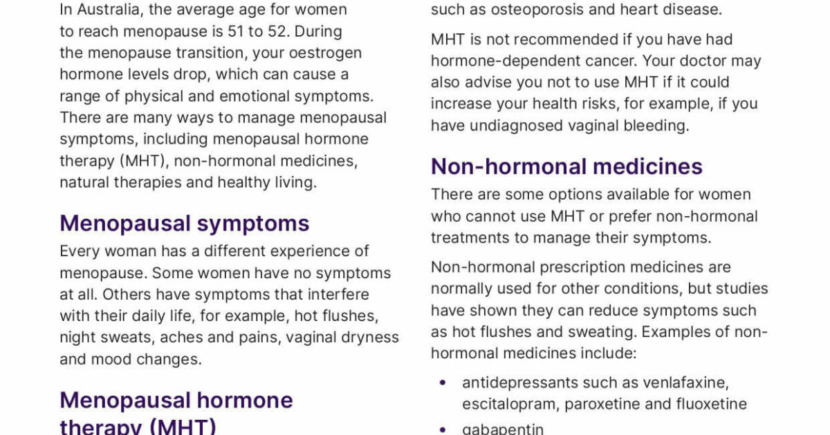 Menopause Fact Sheet - Self Care Forum